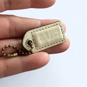 Coach Cream Leather Bag Tag Keychain